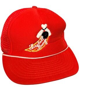Vintage Fireball Lounge Bowling Trucker Hat Red Mesh Snapback Rope Cap